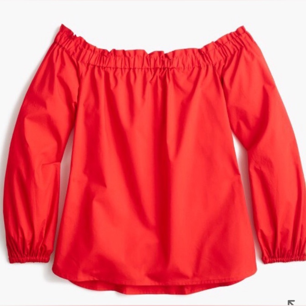 J. Crew Red Orange Off the shoulder long-sleeve top. Size 6